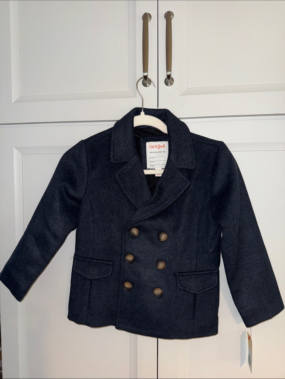 NWT Cat & Jack Boys Navy Blue Faux Suede Pea Coat Jacket – Size XS (4/5)